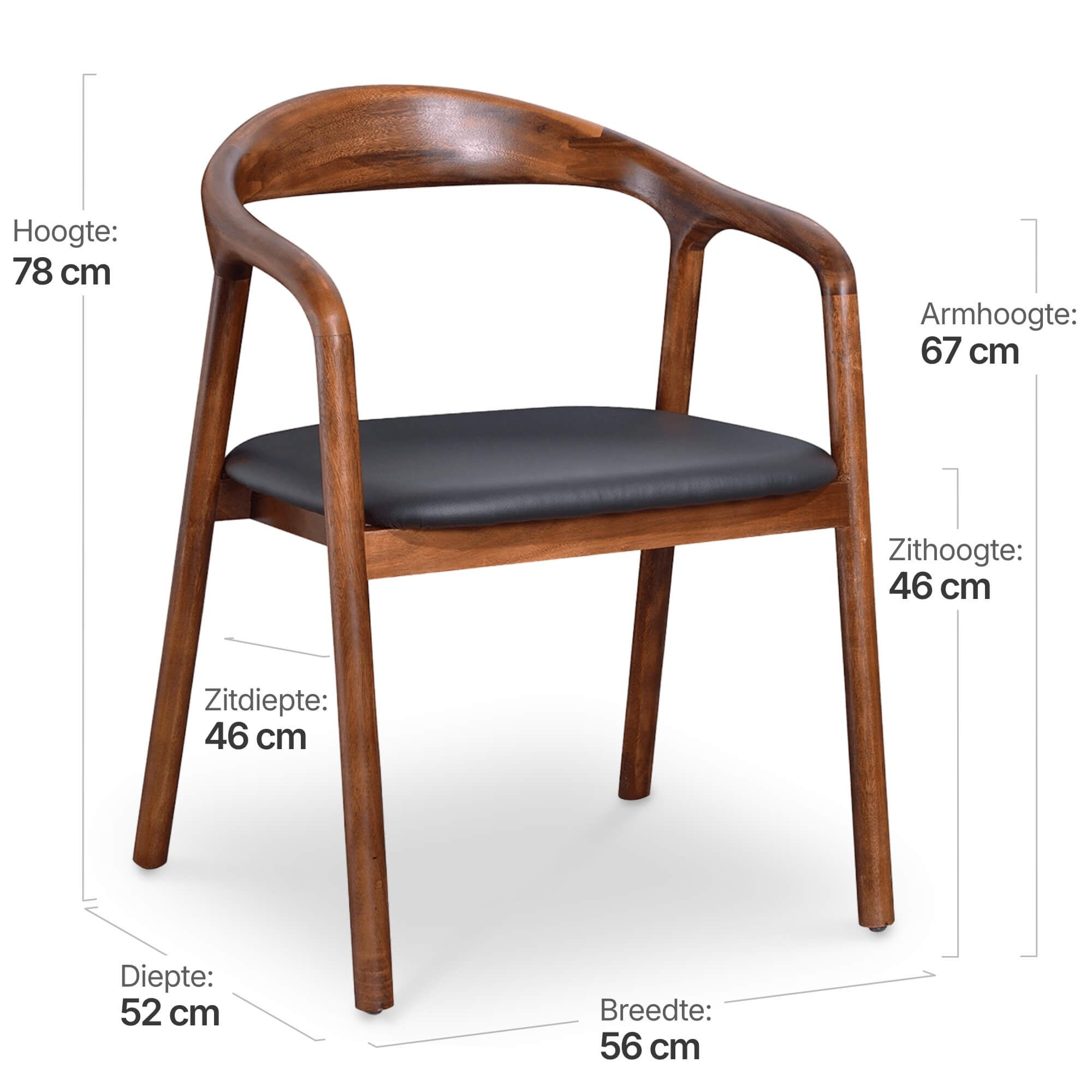 Artson Eetkamerstoel | Walnoot Hout | Zwart PU Leer