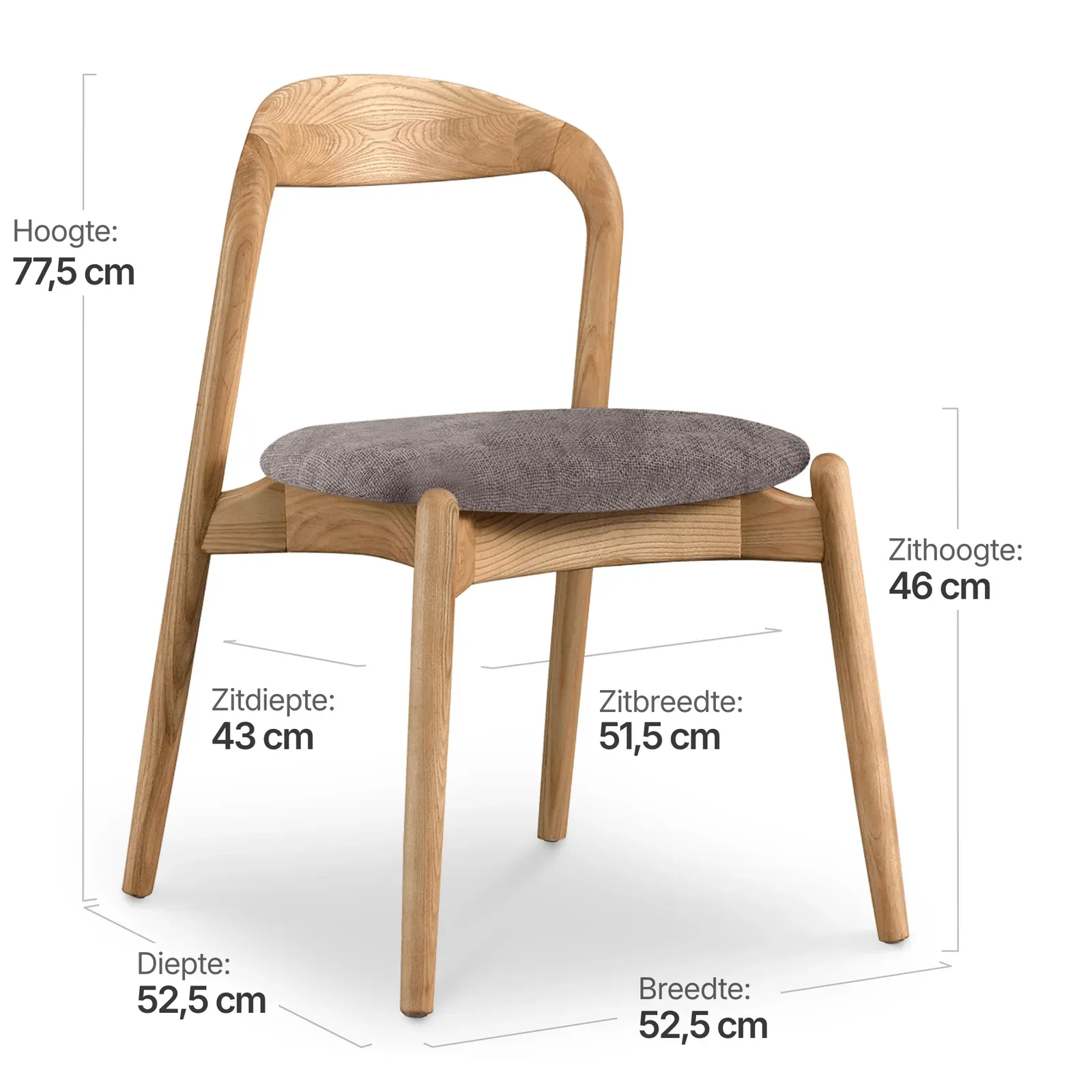 Bow Eetkamerstoel | Essen Hout | Grijs Bruin Chenille