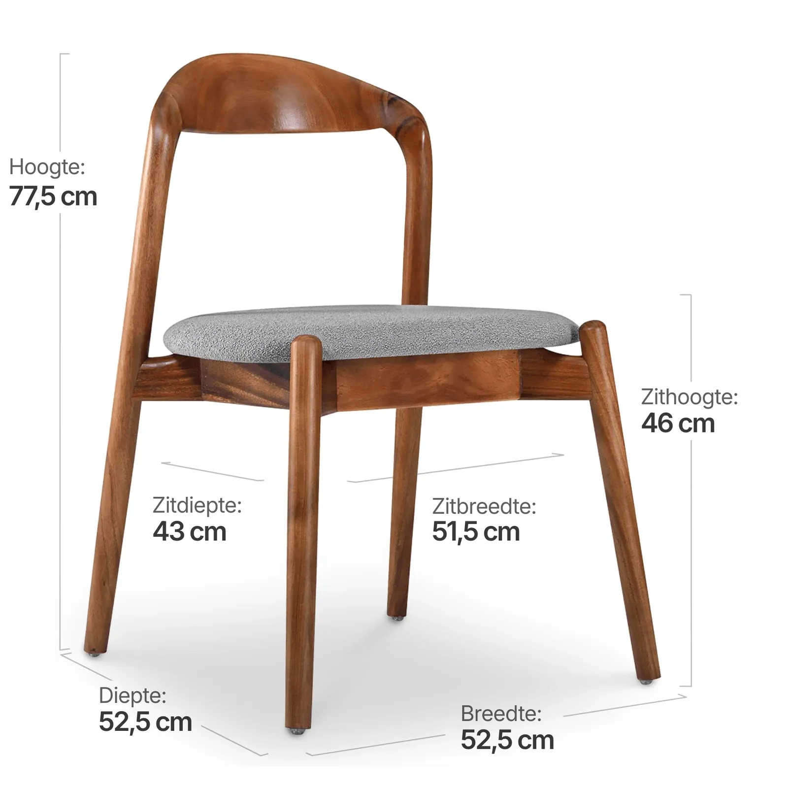 Bow Eetkamerstoel | Walnoot Hout | Grijs Boucle
