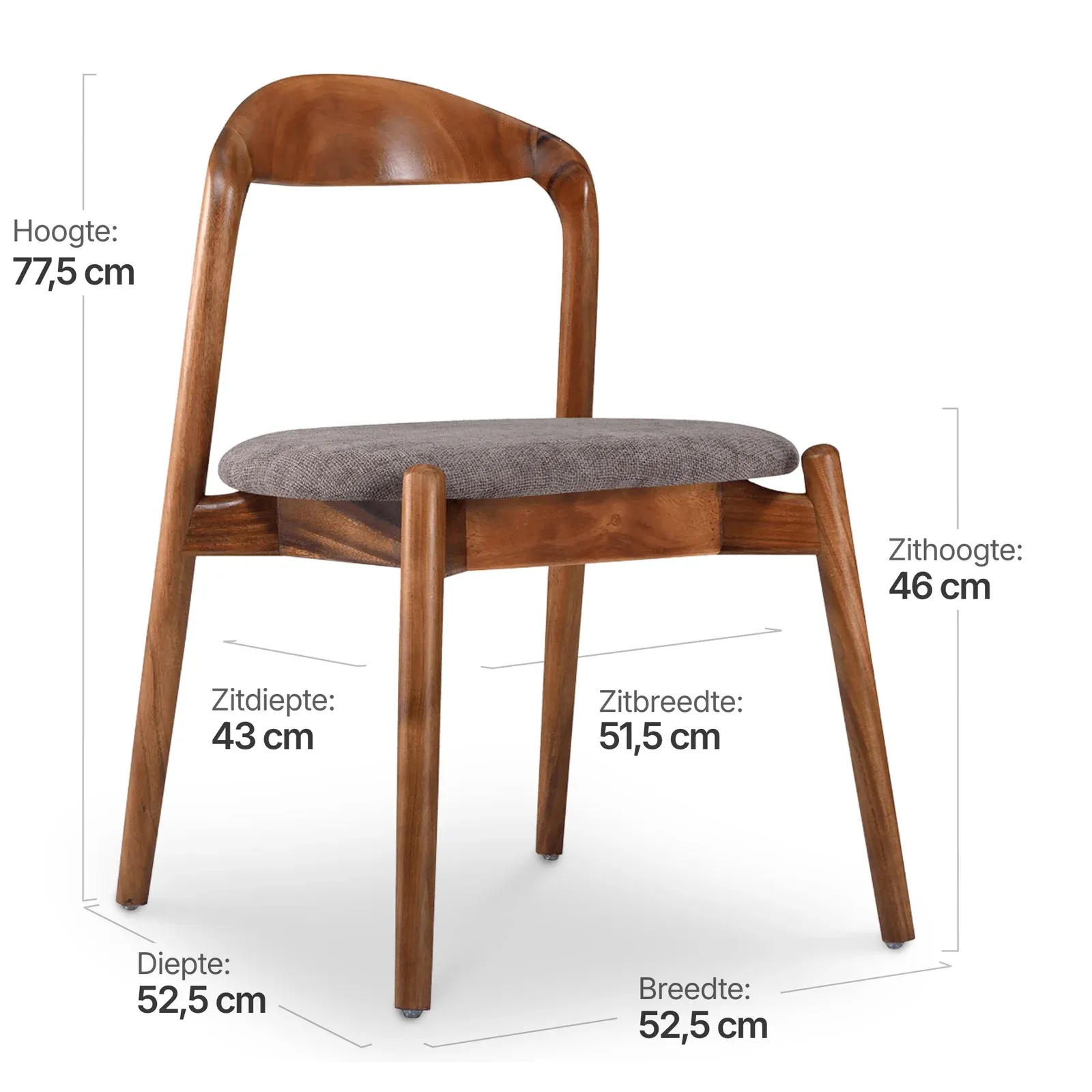 Bow Eetkamerstoel | Walnoot hout | Grijs Bruin Chenille