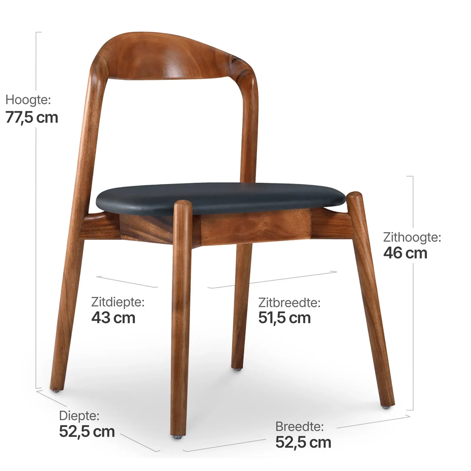 Bow Eetkamerstoel | Walnoot Hout | Zwart PU Leer