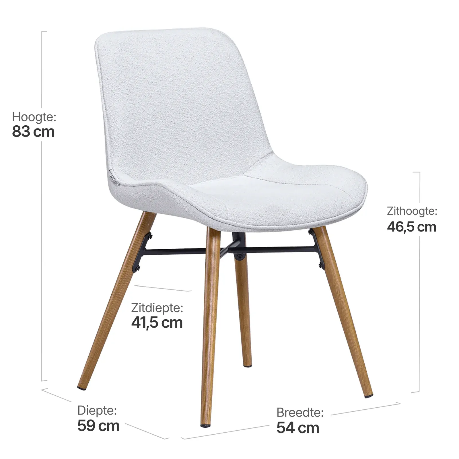 Eetkamerstoel Ferd | Wit Boucle | Eiken Onderstel