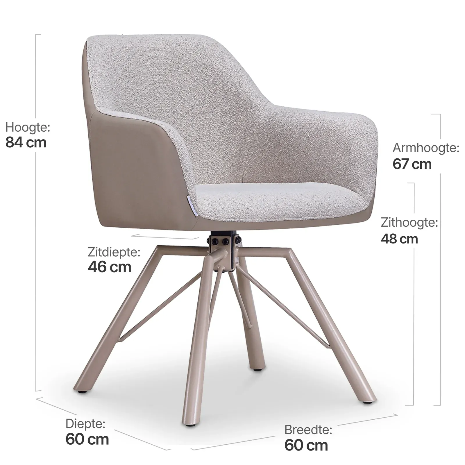 Draaibare Eetkamerstoel Nord | Taupe Boucle Taupe Leer  | Taupe Onderstel