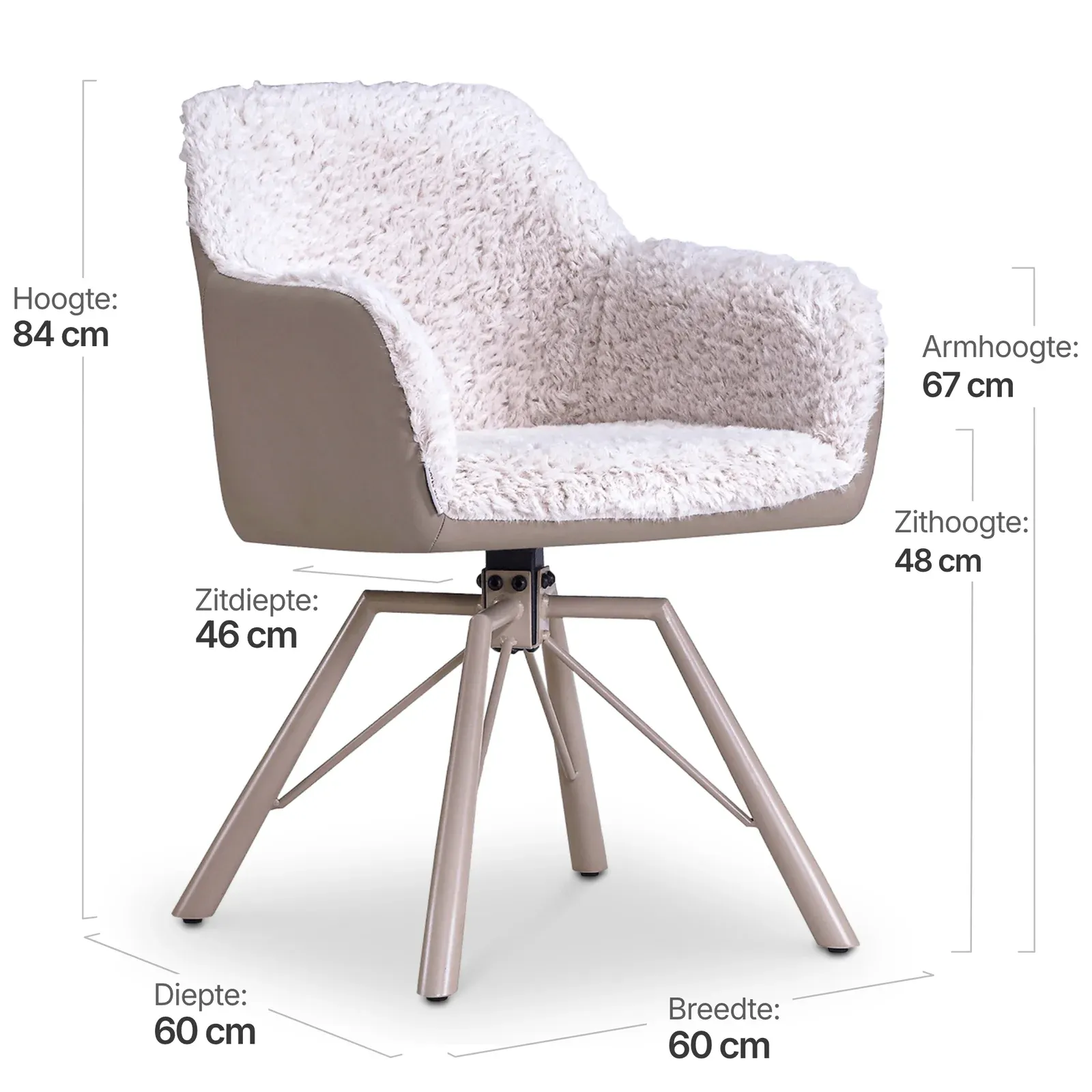Draaibare Eetkamerstoel Nord | Taupe Sheepskin Taupe Leer | Taupe Onderstel