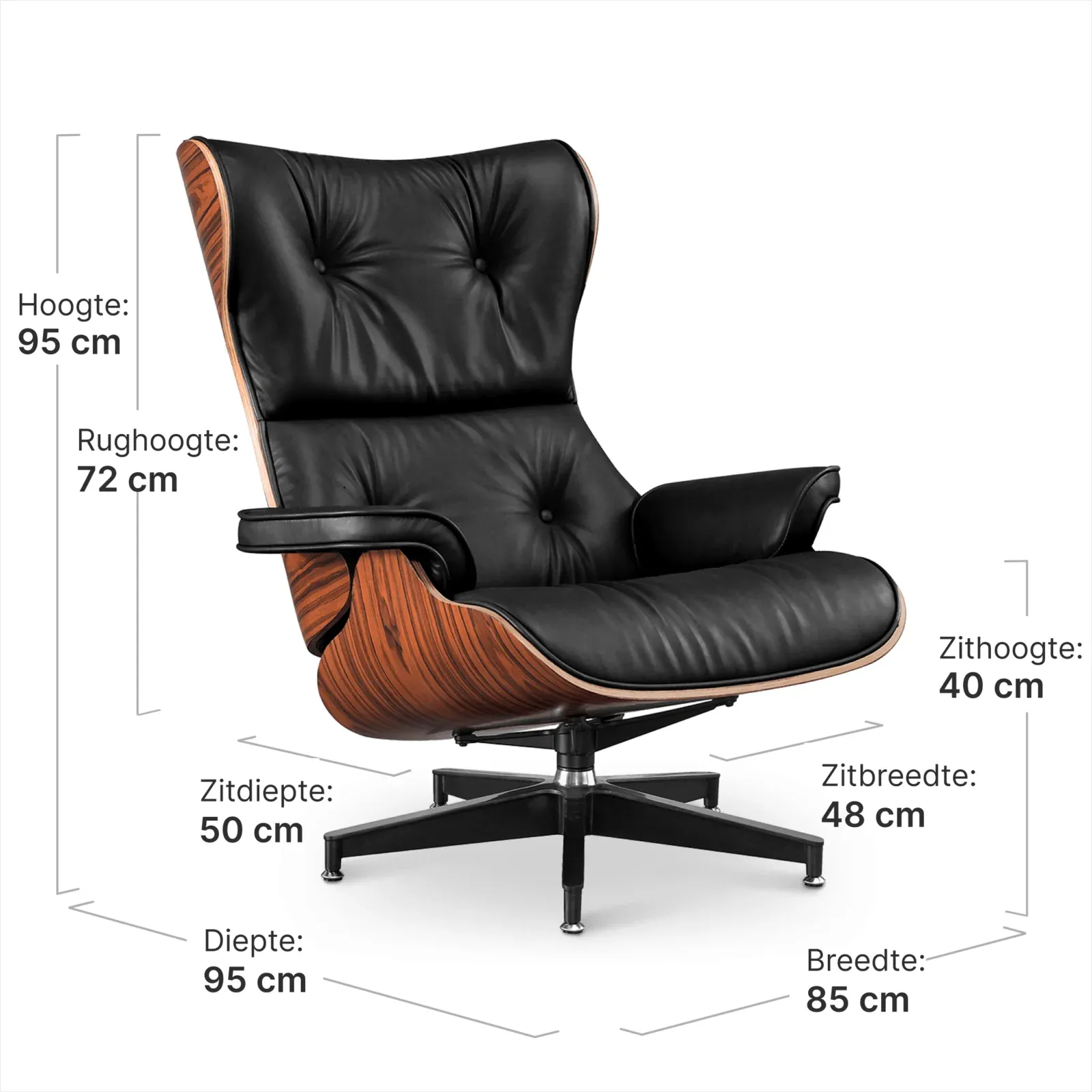 Cavel Lounge Chair Zwart Leer | Palissander Schalen