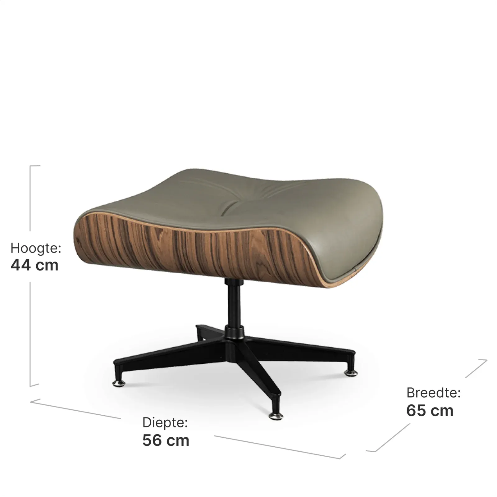 Cavel Lounge Chair Ottoman / Hocker Olijf Groen Leer | Naturel Palissander Schaal