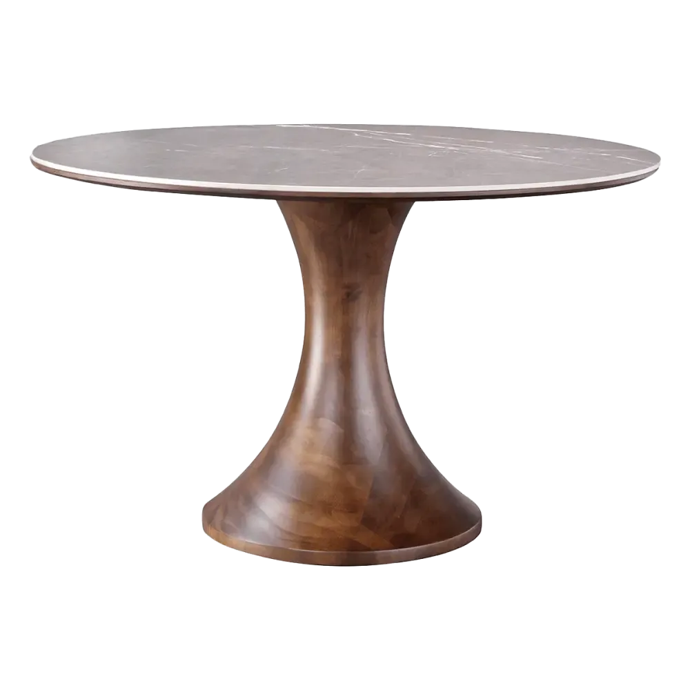 Ronde Tulip Eettafel Antraciet Keramiek Walnoot Onderstel
