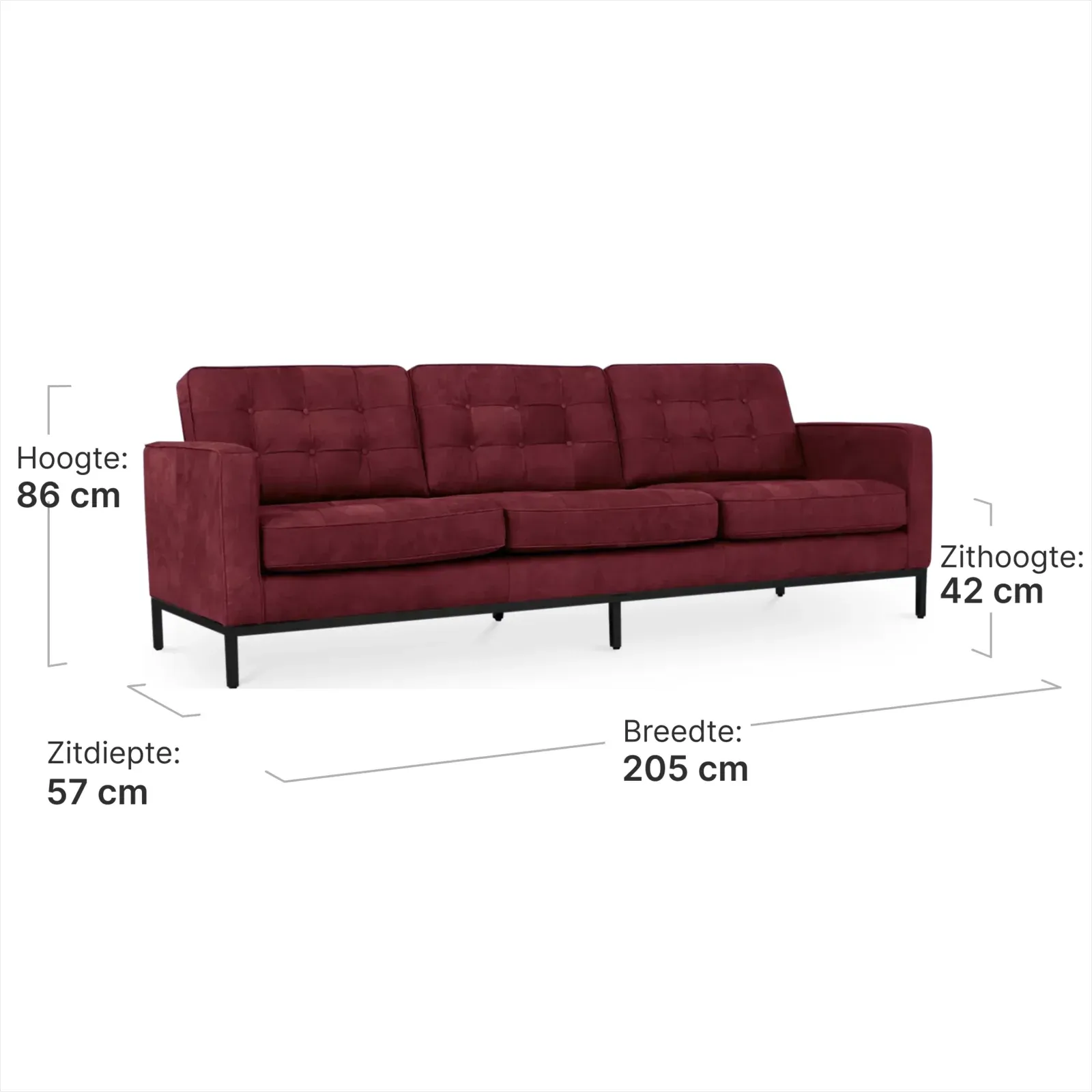 Italo Drie Zits Bordeaux Red Velvet