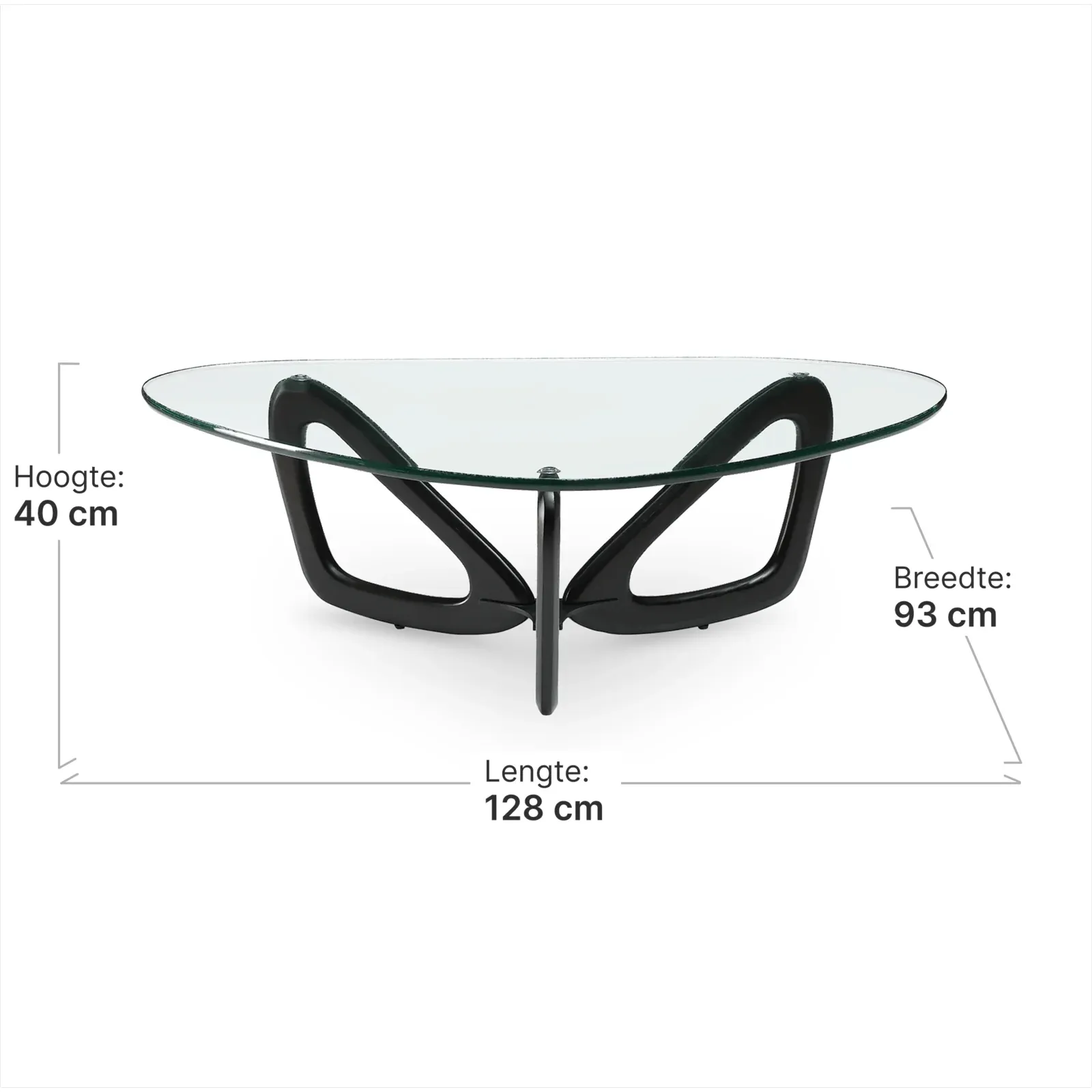 Japandi Salontafel Butterfly | Glazen Blad | Zwart Onderstel