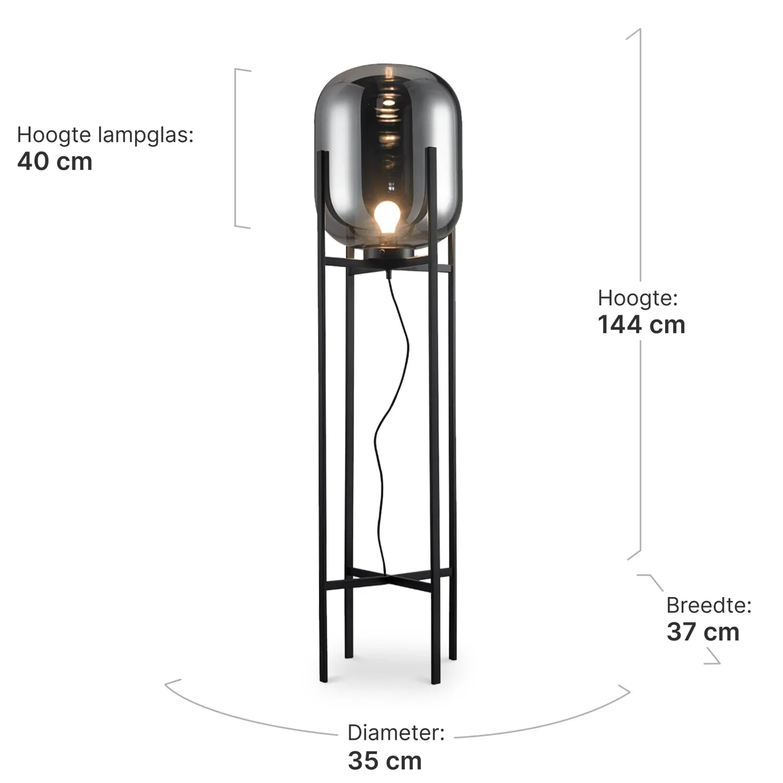 Vloerlamp Bowl Smoky | Zwart