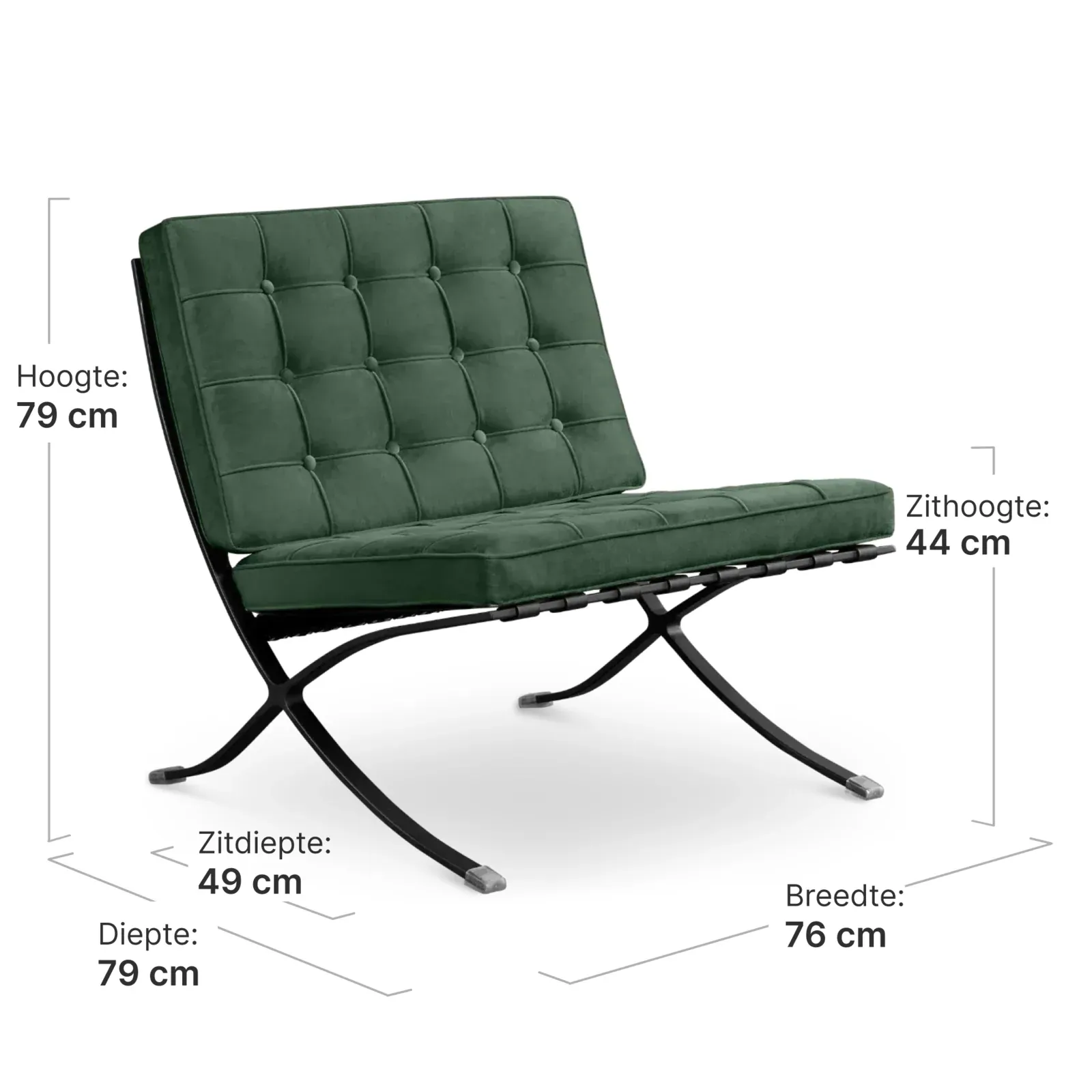 Paviljoen Chair Groen Velvet | Zwart Frame
