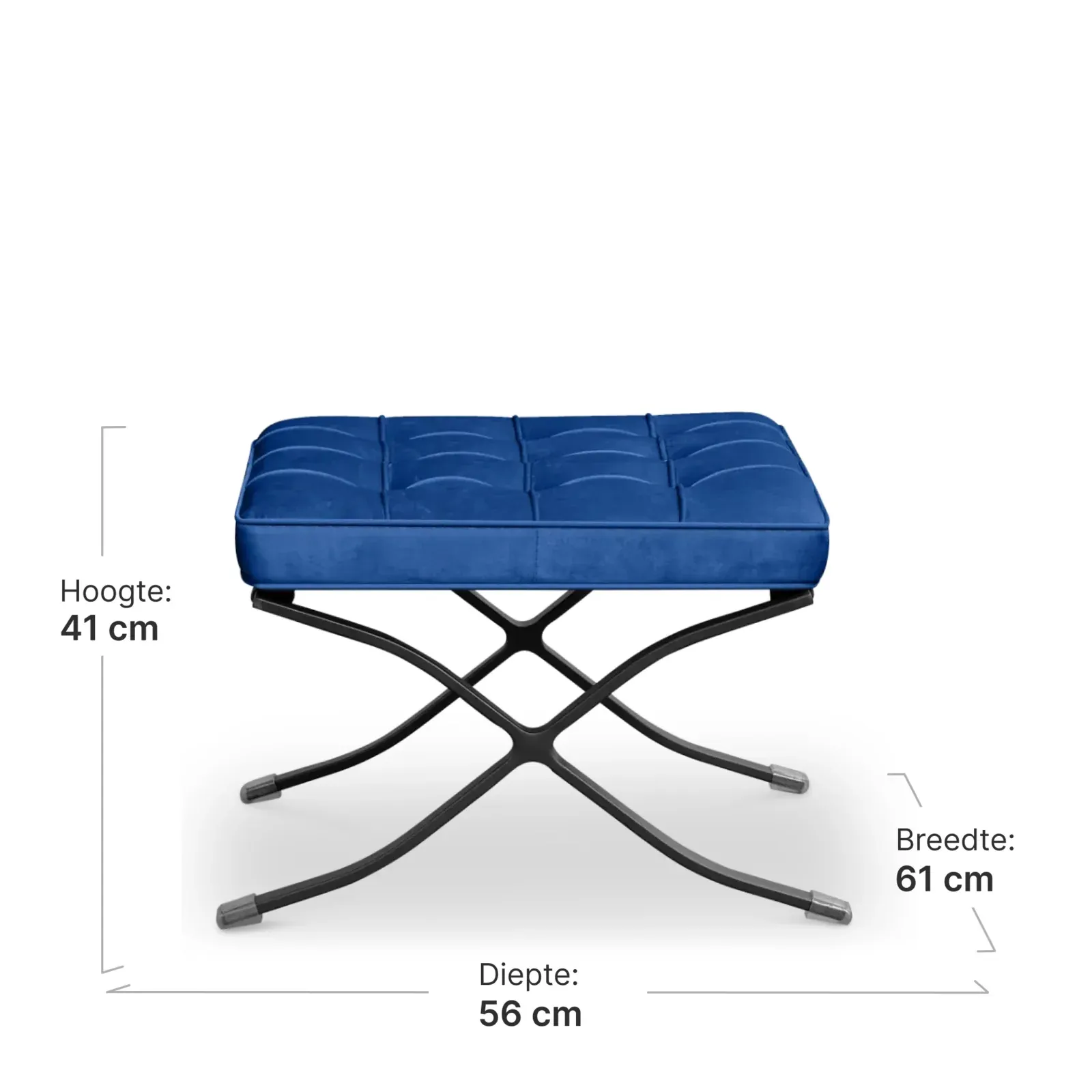 Paviljoen Chair XL Blauw Velvet Set | Inclusief Voetenbank | Zwart Frame