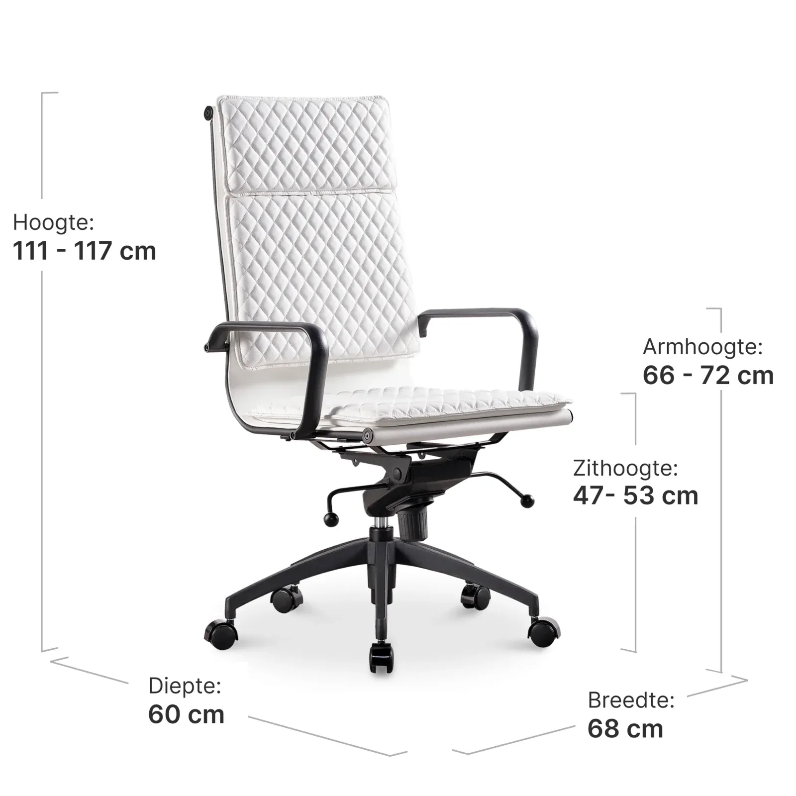 Diamond Softpad Bureaustoel Wit | Hoge Rug