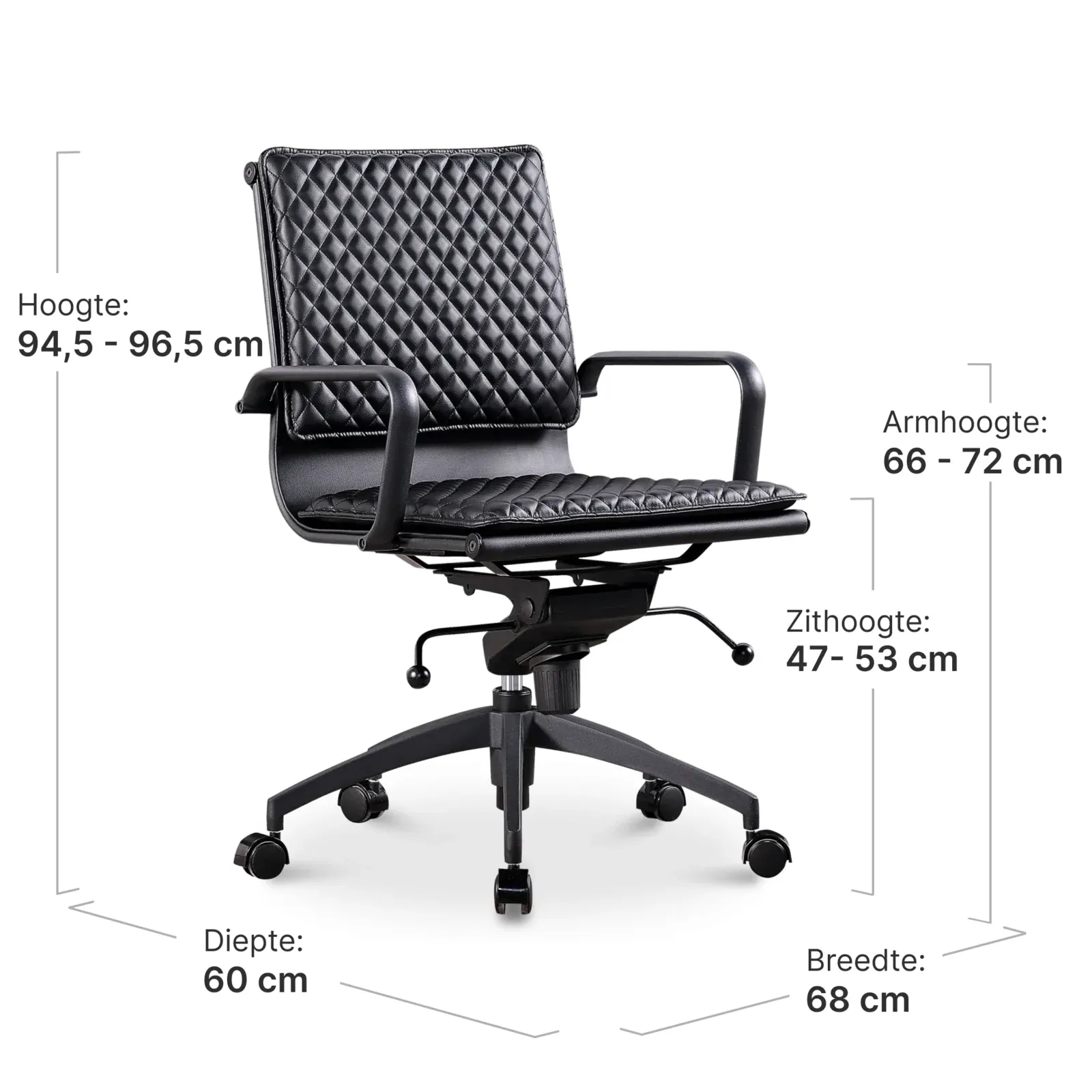 Diamond Softpad Bureaustoel Zwart | Lage Rug