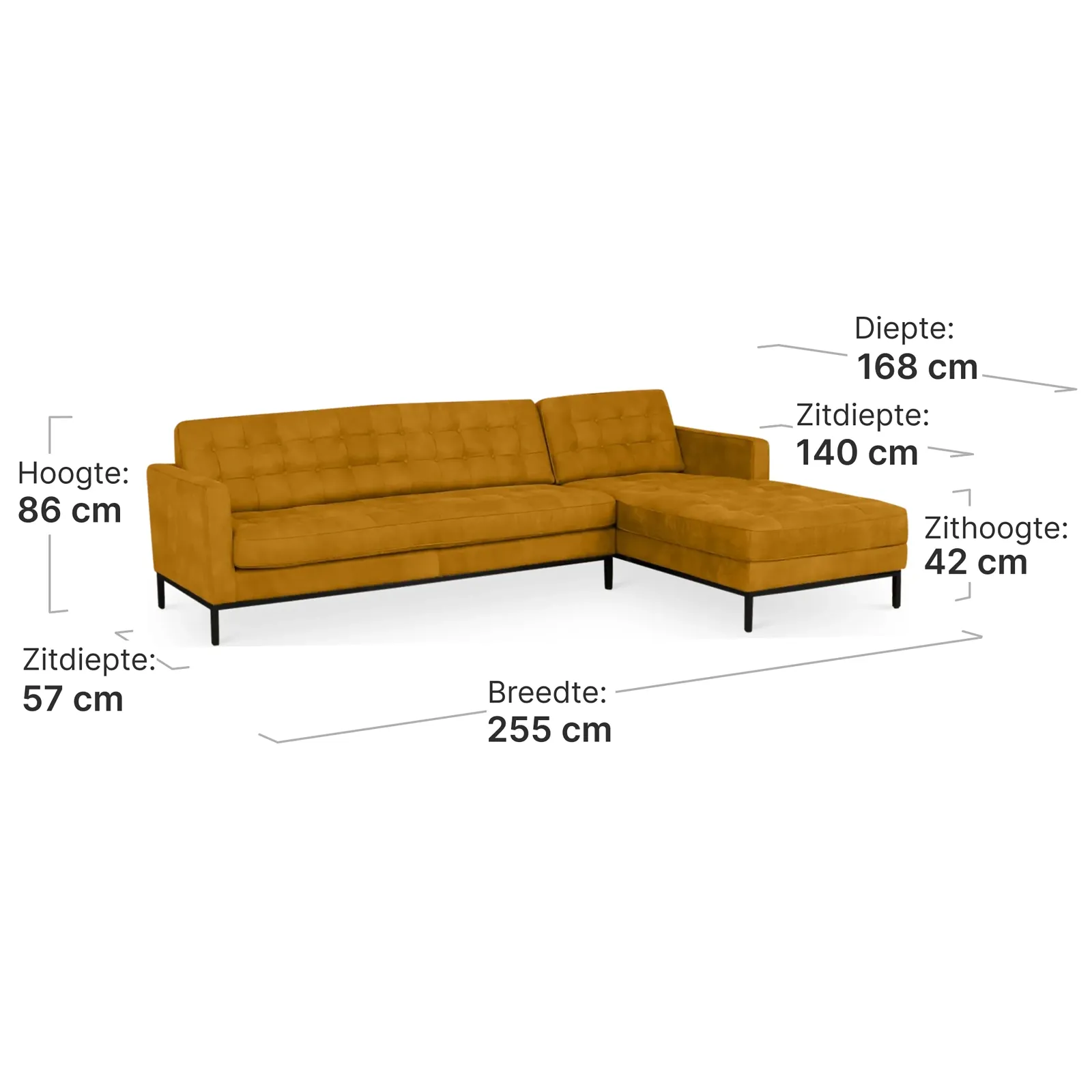 Italo Hoekbank Okergold Velvet (Hoek Links)