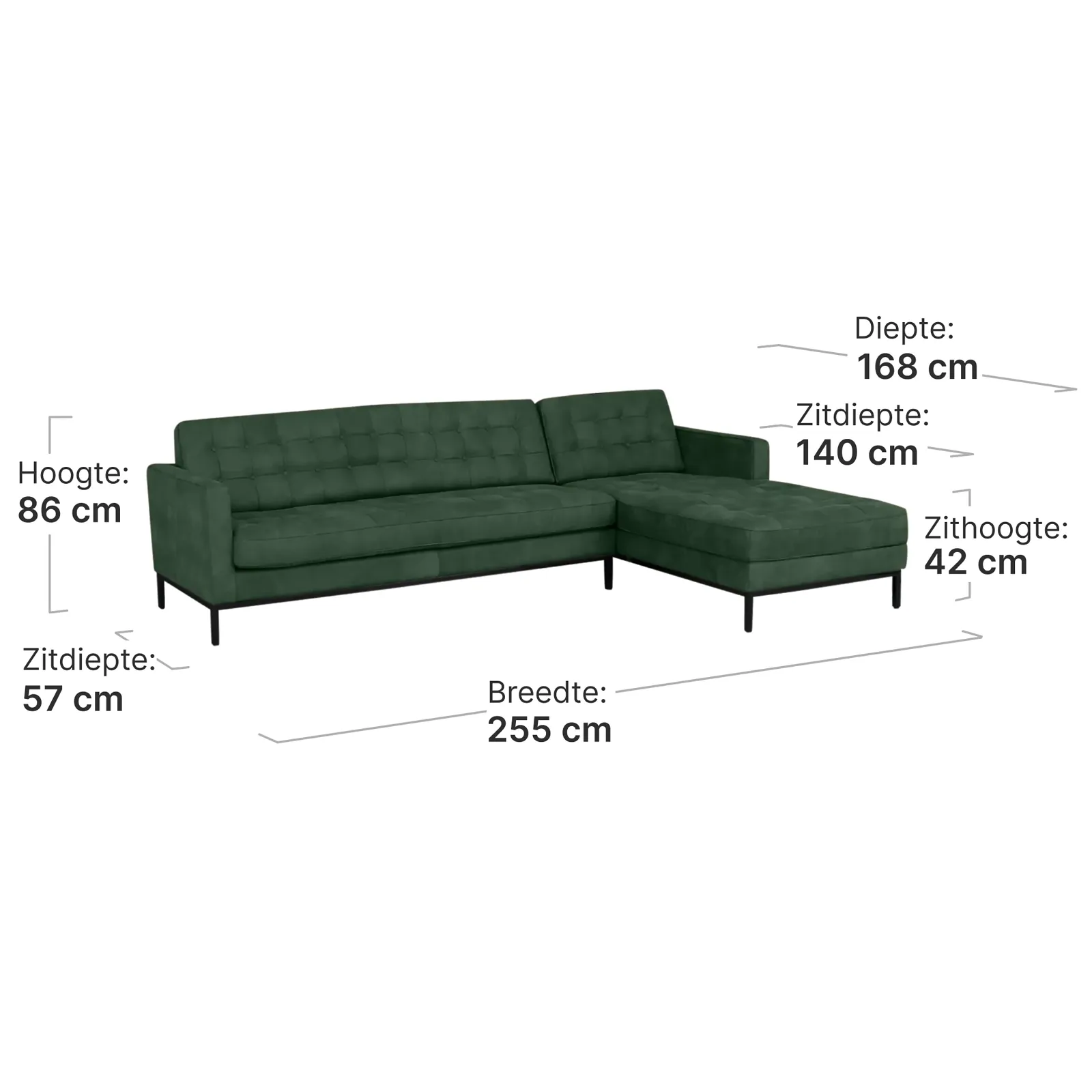 Italo Hoekbank Forest Green Velvet (Hoek Links)