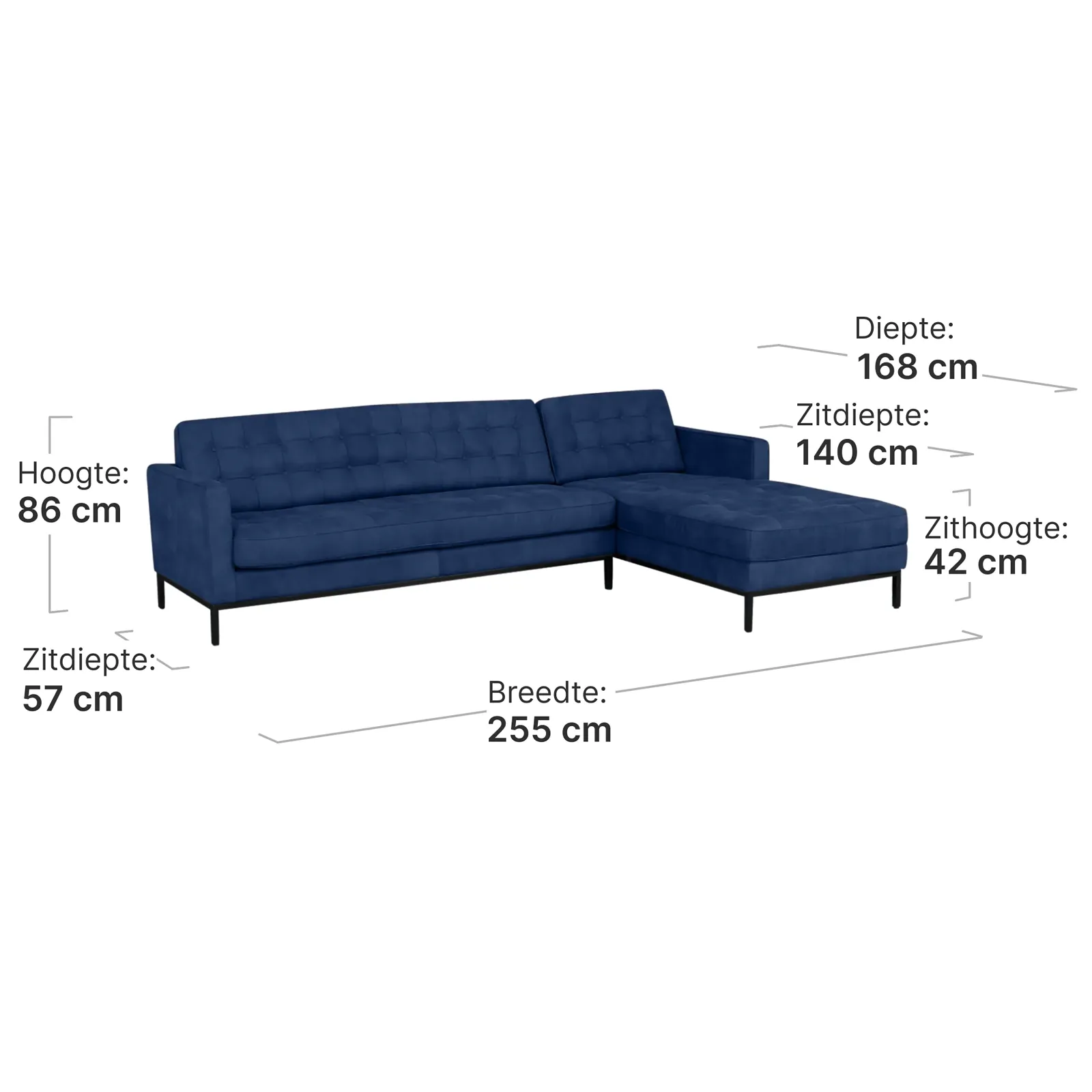 Italo Hoekbank Kings Blue Velvet (Hoek Links)