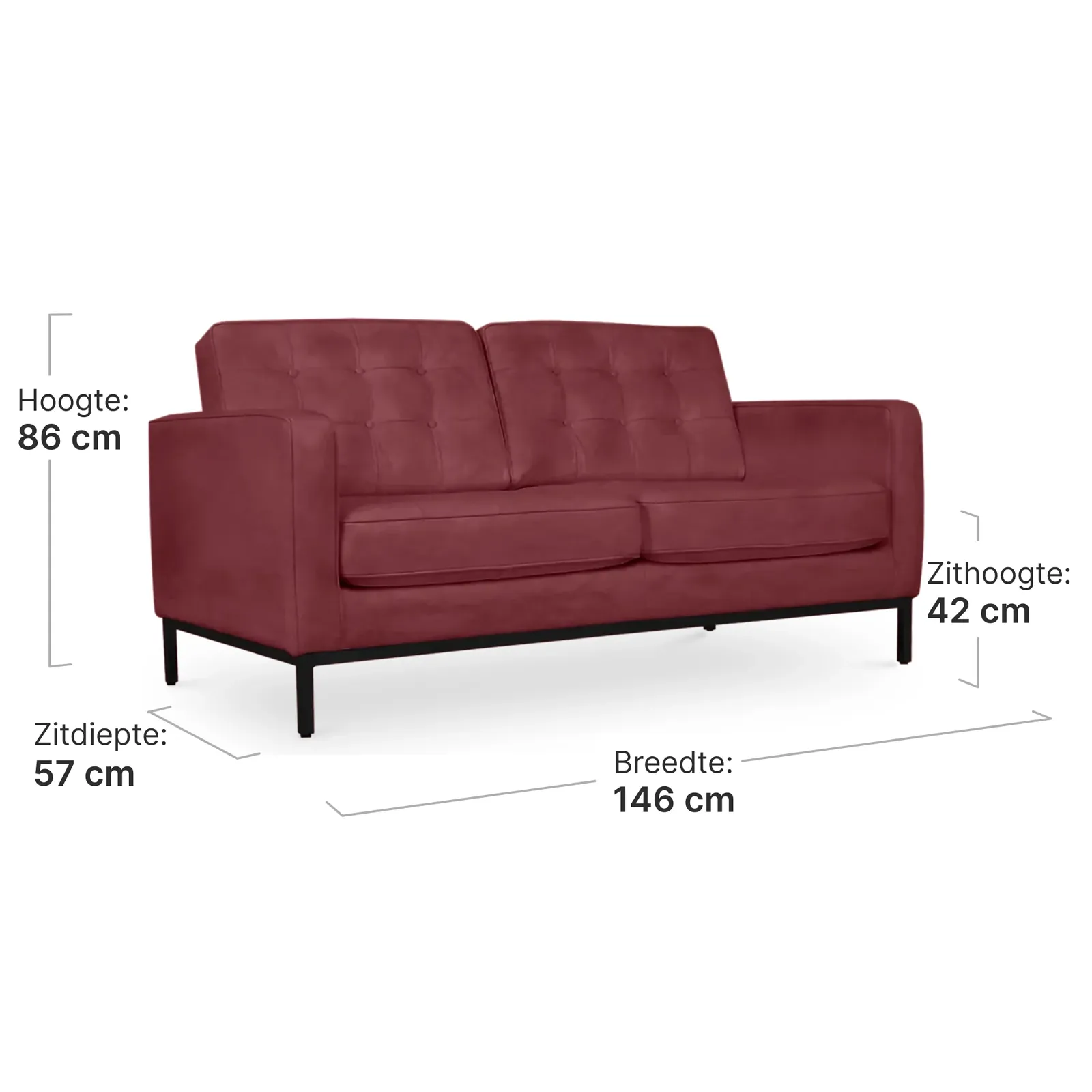 Italo Twee Zits Bordeaux Red Velvet
