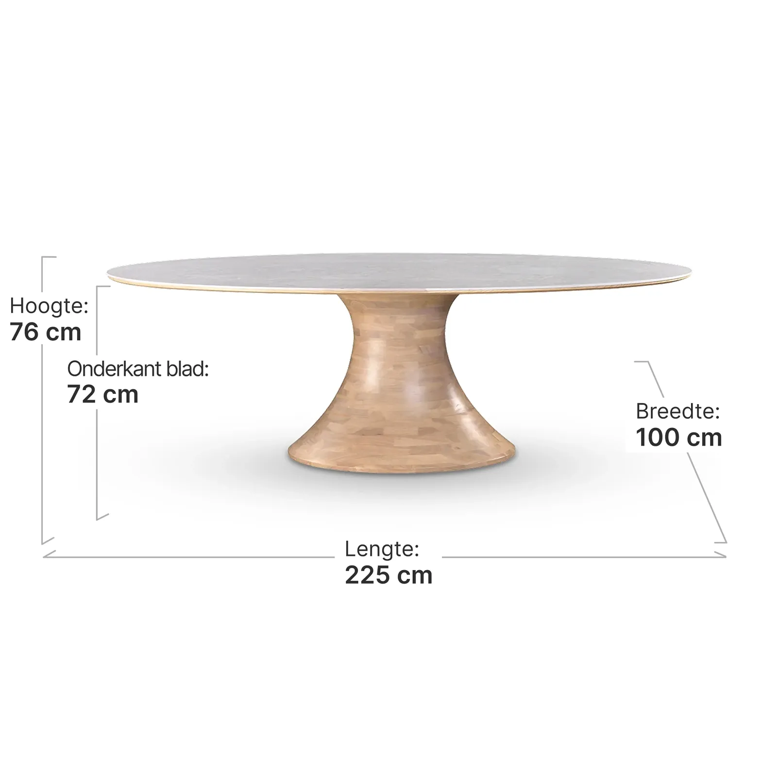 Ovale Tulip Eettafel | Wit Keramiek | Naturel Onderstel