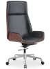 Bureaustoel Charles Zwart Leer, Palissander Hout