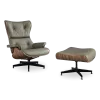 Cavel Lounge Chair Olijf Groen Leer | Naturel Palissander Schalen