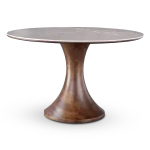 Ronde Tulip Eettafel Antraciet Keramiek Walnoot Onderstel