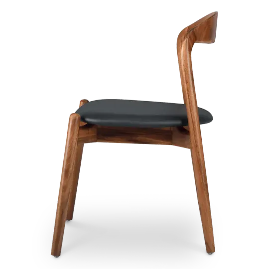 Bow Eetkamerstoel | Walnoot Hout | Zwart PU Leer