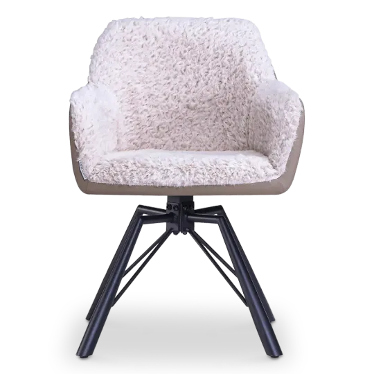 Draaibare Eetkamerstoel Nord | Taupe Sheepskin Taupe Leer  | Zwart Onderstel