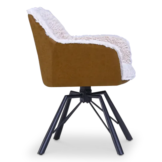 Draaibare Eetkamerstoel Nord | Taupe Sheepskin Cognac Leer  | Zwart Onderstel