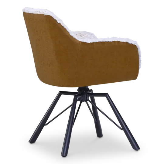 Draaibare Eetkamerstoel Nord | Taupe Sheepskin Cognac Leer  | Zwart Onderstel