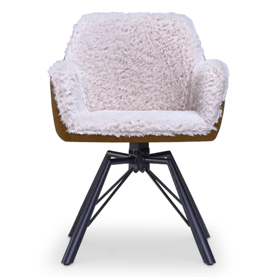 Draaibare Eetkamerstoel Nord | Taupe Sheepskin Cognac Leer  | Zwart Onderstel
