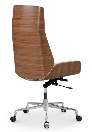 Bureaustoel Charles Wit Leer, Walnoot Hout