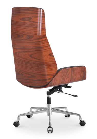 Bureaustoel Charles Zwart Leer, Palissander Hout