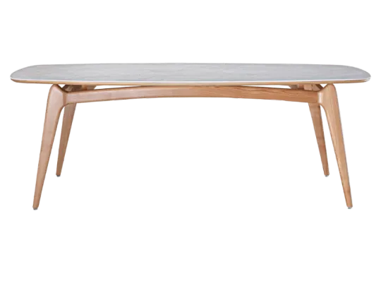 Eettafel Japandi Deens Ovaal Wit Keramiek | Naturel Onderstel Eettafel Japandi Deens Ovaal Wit Keramiek | Naturel Onderstel