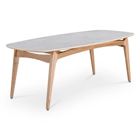 Eettafel Japandi Deens Ovaal Wit Keramiek | Naturel Onderstel Eettafel Japandi Deens Ovaal Wit Keramiek | Naturel Onderstel