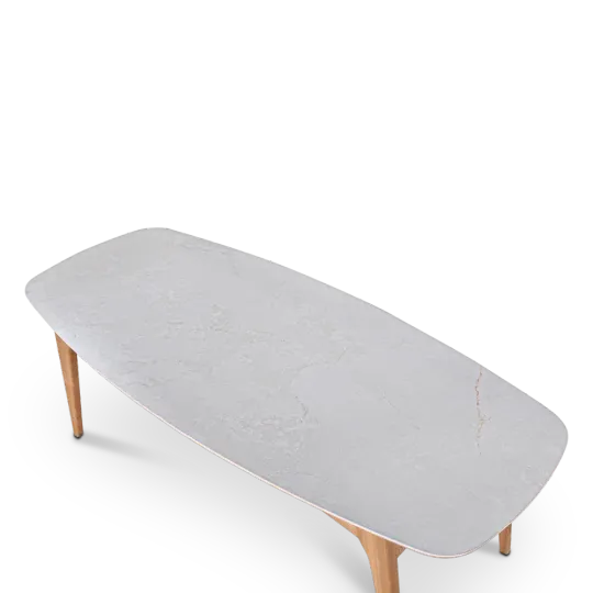 Eettafel Japandi Deens Ovaal Wit Keramiek | Naturel Onderstel Eettafel Japandi Deens Ovaal Wit Keramiek | Naturel Onderstel