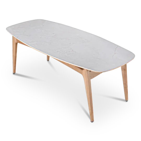 Eettafel Japandi Deens Ovaal Wit Keramiek | Naturel Onderstel Eettafel Japandi Deens Ovaal Wit Keramiek | Naturel Onderstel