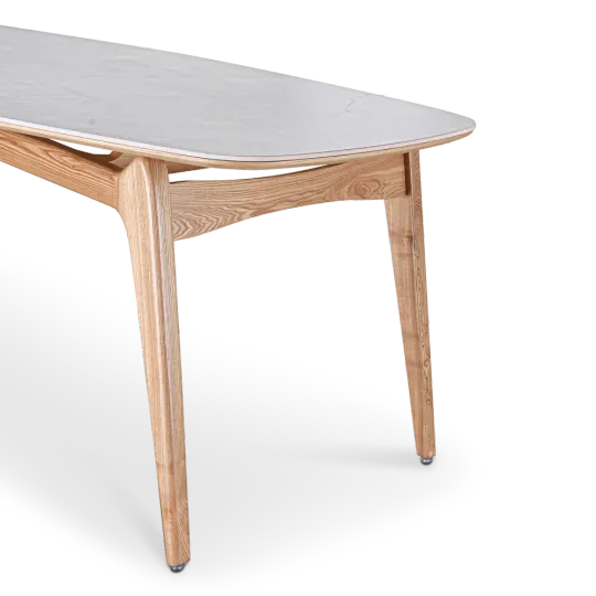 Eettafel Japandi Deens Ovaal Wit Keramiek | Naturel Onderstel Eettafel Japandi Deens Ovaal Wit Keramiek | Naturel Onderstel