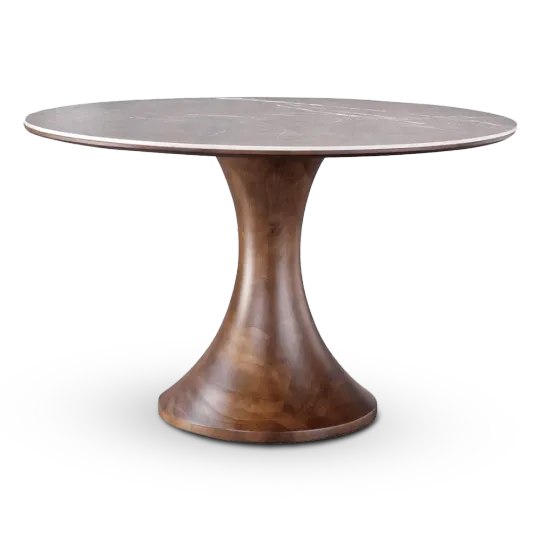 Ronde Tulip Eettafel Antraciet Keramiek | Walnoot Onderstel Ronde Tulip Eettafel Antraciet Keramiek Walnoot Onderstel