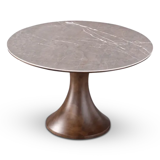Ronde Tulip Eettafel Antraciet Keramiek | Walnoot Onderstel Ronde Tulip Eettafel Antraciet Keramiek | Walnoot Onderstel