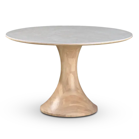 Ronde Tulip Eettafel Wit Keramiek | Naturel Onderstel