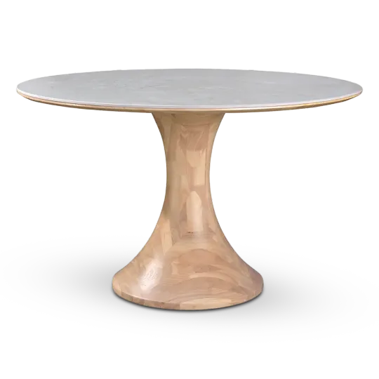 Ronde Tulip Eettafel Wit Keramiek Naturel Onderstel 3