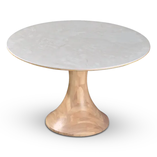 Ronde Tulip Eettafel Wit Keramiek | Naturel Onderstel