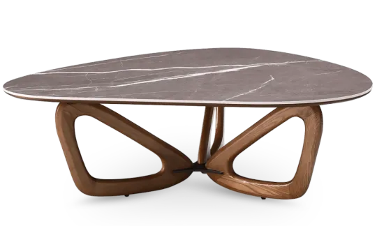Japandi Salontafel Butterfly | Antraciet Keramiek | Walnoot Onderstel