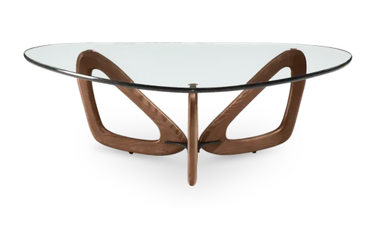 Japandi Salontafel Butterfly | Glazen Blad | Walnoot Onderstel