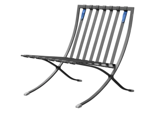 Barcelona Chair XL Blauw Velvet Set | Inclusief Voetenbank | Zwart Frame