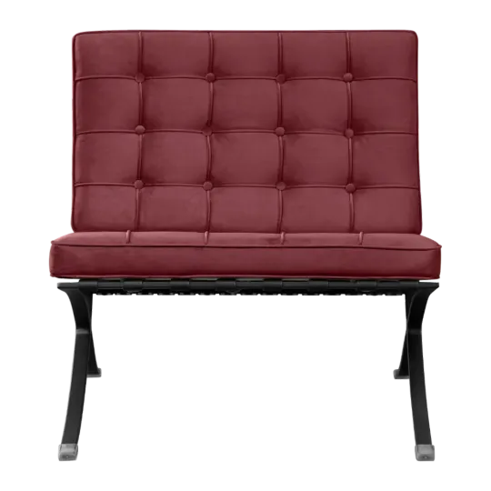 Barcelona Chair Rood Velvet Set | Inclusief Voetenbank | Zwart Frame Paviljoen Chair Bordeaux Red Velvet | Black Frame