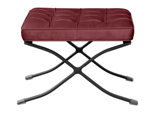 Barcelona Chair Rood Velvet Set | Inclusief Voetenbank | Zwart Frame Barcelona Ottoman Bordeaux Red Velvet | Black Frame