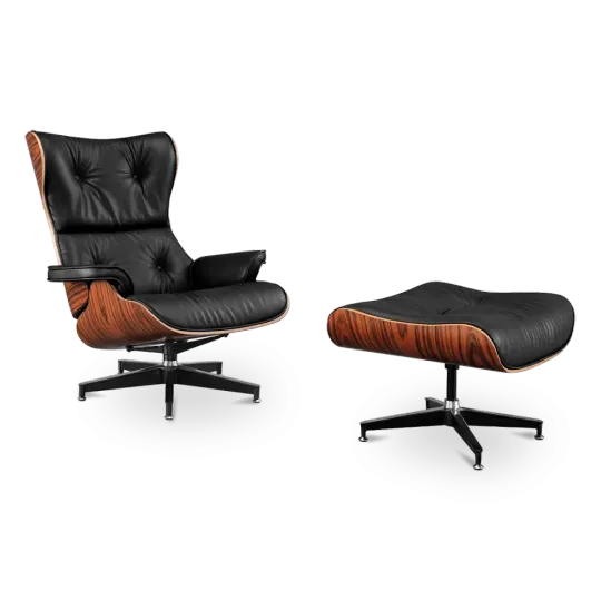 Cavel Lounge Chair Zwart Leer | Palissander Schalen