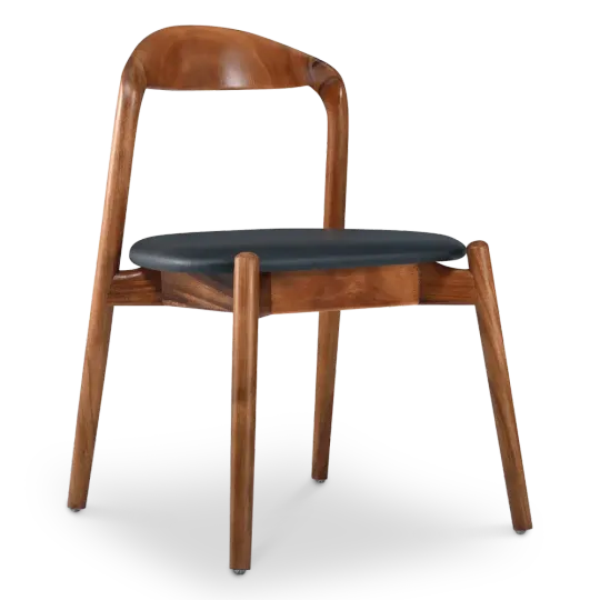 Bow Eetkamerstoel | Walnoot Hout | Zwart PU Leer